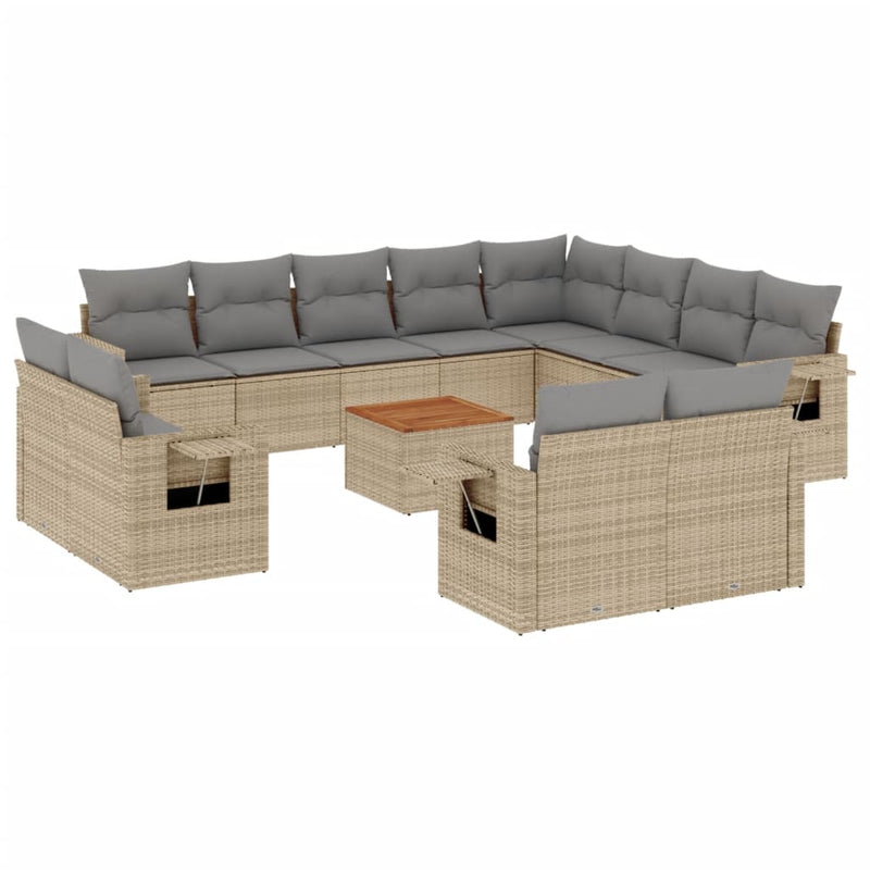 13-delige Loungeset met kussens poly rattan beige