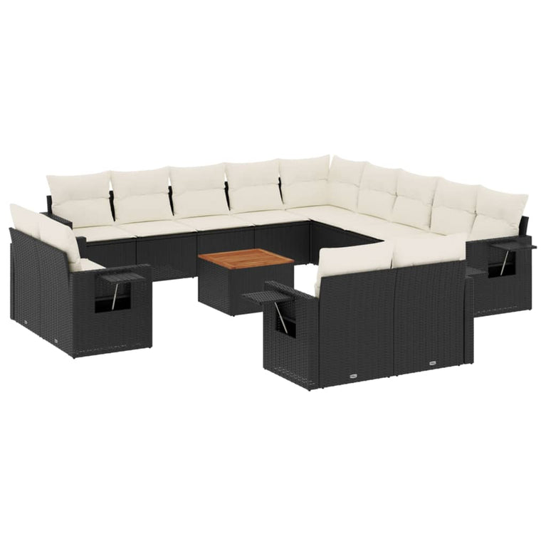14-delige Loungeset met kussens poly rattan zwart