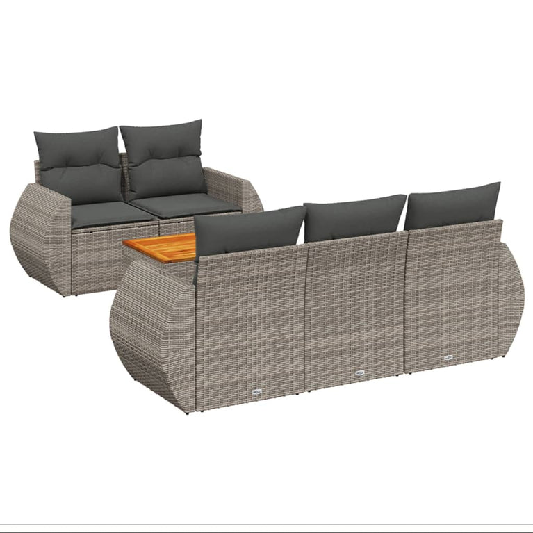 6-delige Loungeset met kussens poly rattan grijs