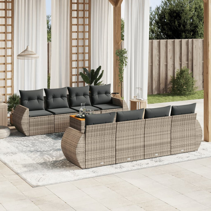 9-delige Loungeset met kussens poly rattan grijs