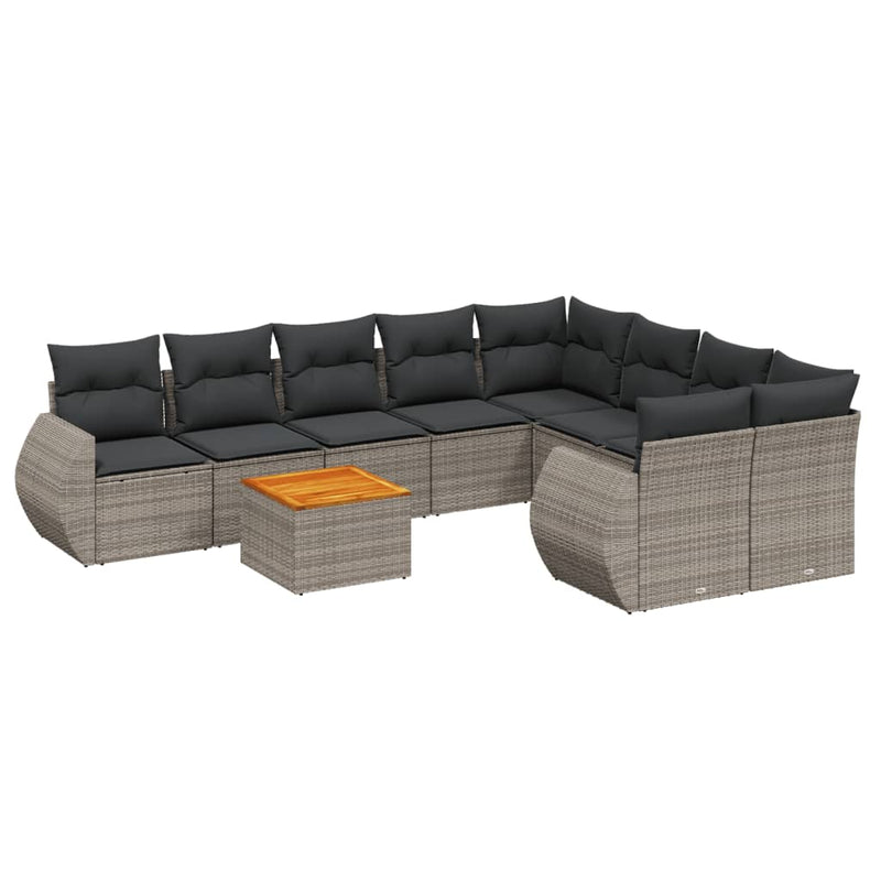 9-delige Loungeset met kussens poly rattan grijs