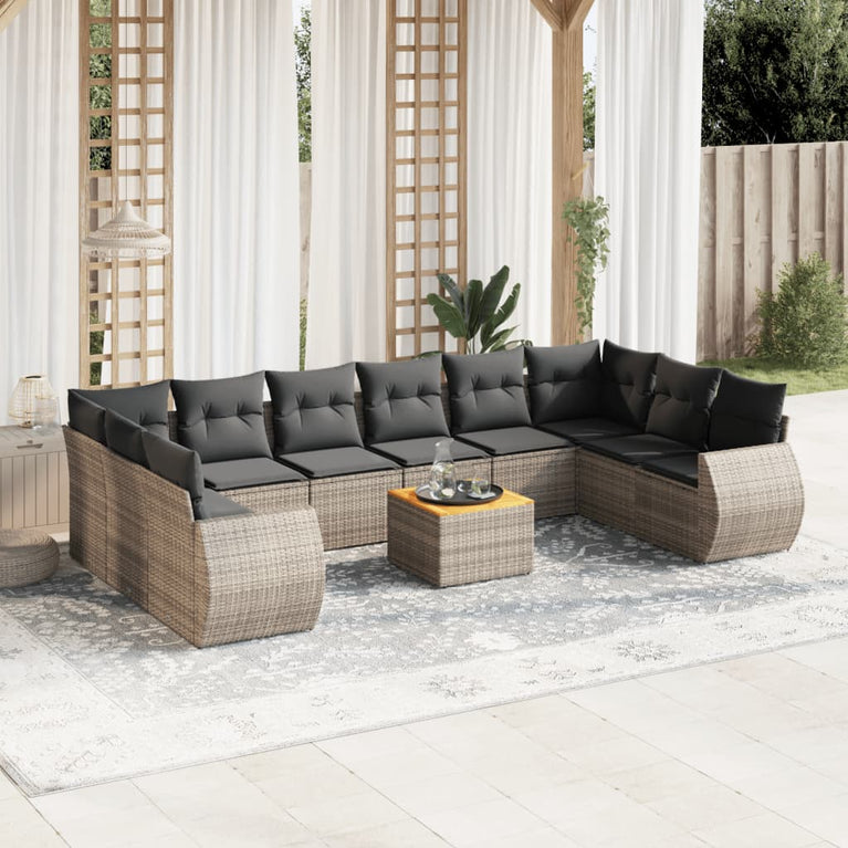 11-delige Loungeset met kussens poly rattan grijs