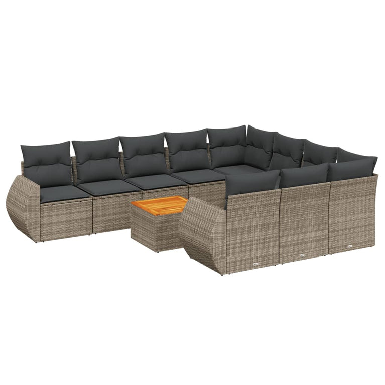 11-delige Loungeset met kussens poly rattan grijs