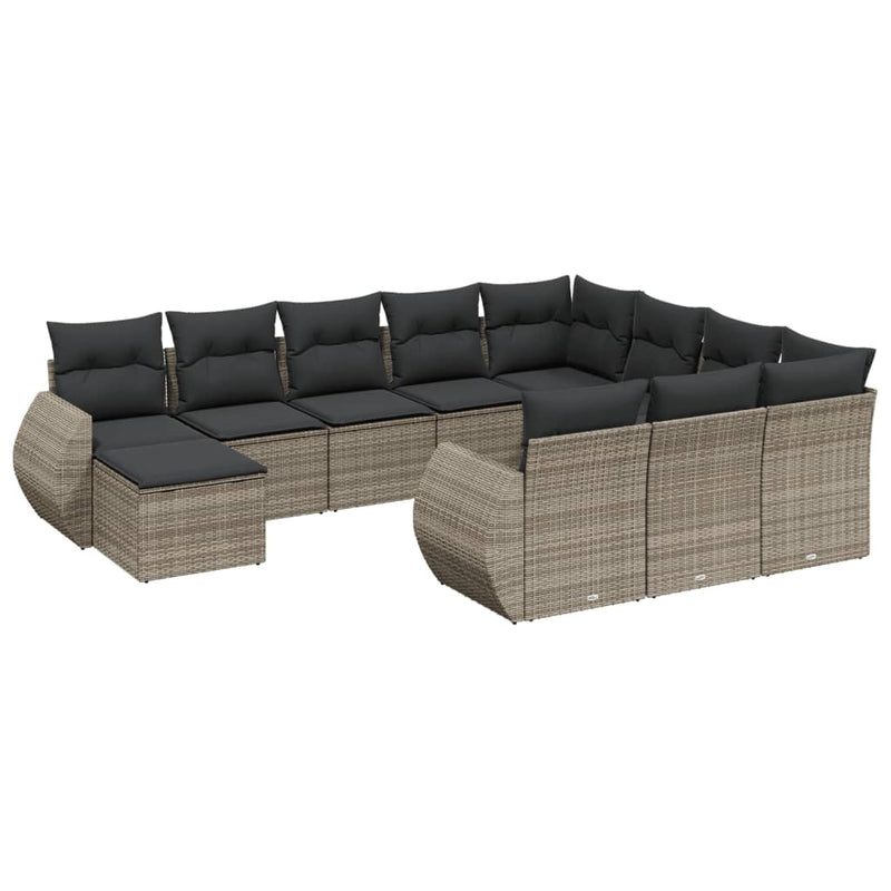 11-delige Loungeset met kussens poly rattan grijs