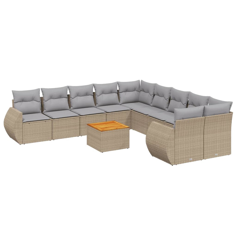 11-delige Tuinset met kussens poly rattan beige