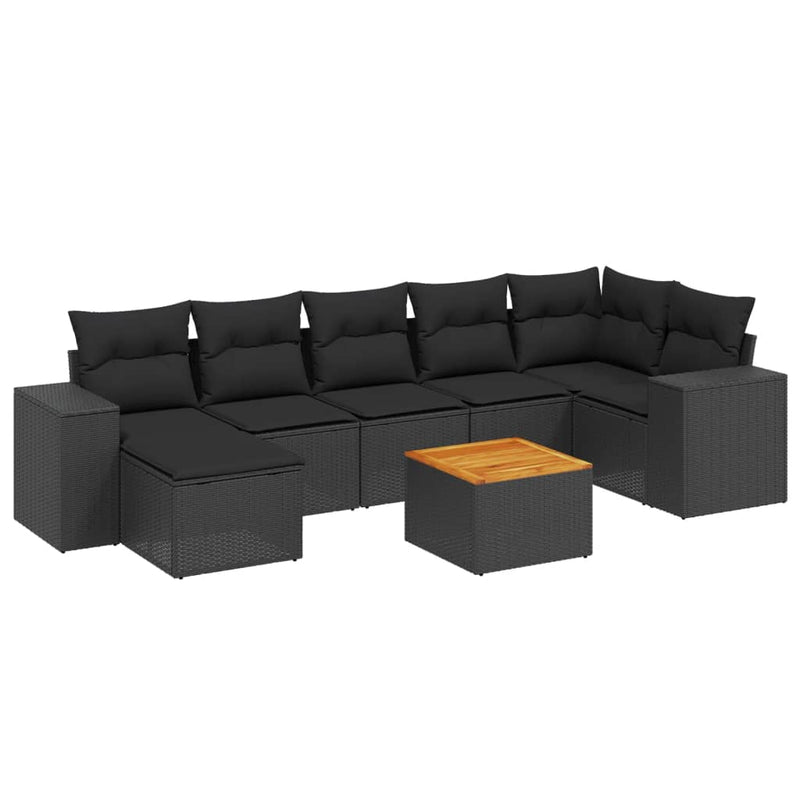 8-delige Loungeset met kussens poly rattan zwart