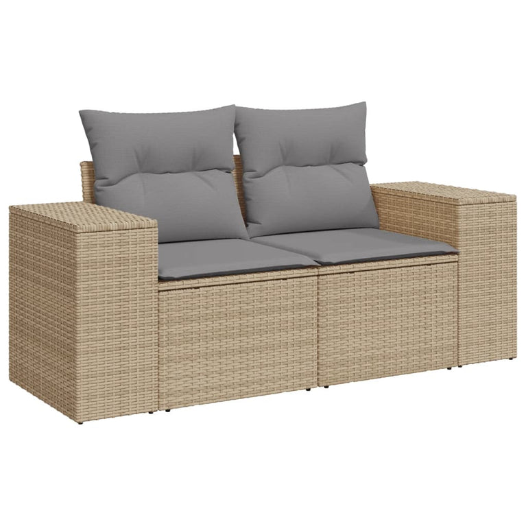 8-delige Loungeset met kussens poly rattan beige