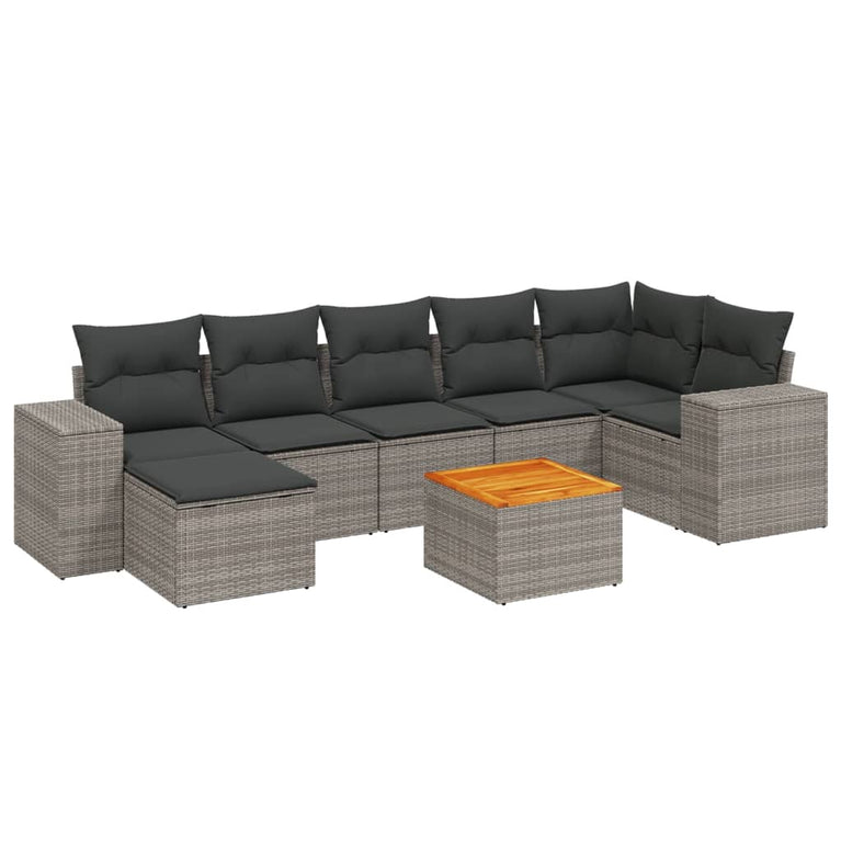 8-delige Loungeset met kussens poly rattan grijs
