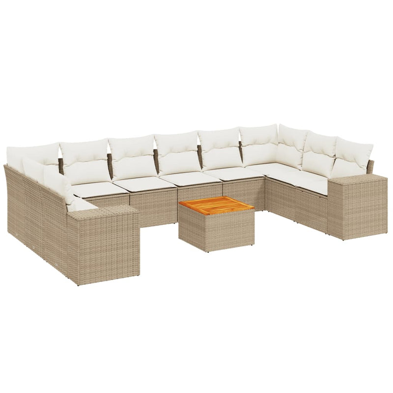 11-delige Tuinset met kussens poly rattan beige