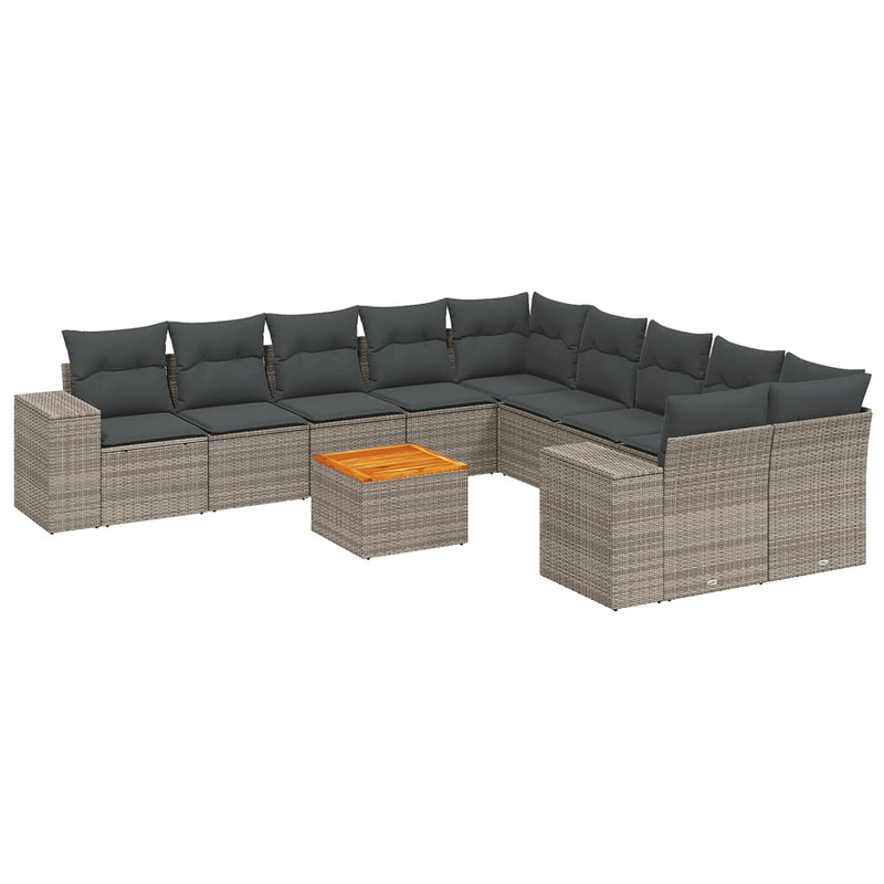 11-delige Loungeset met kussens poly rattan grijs