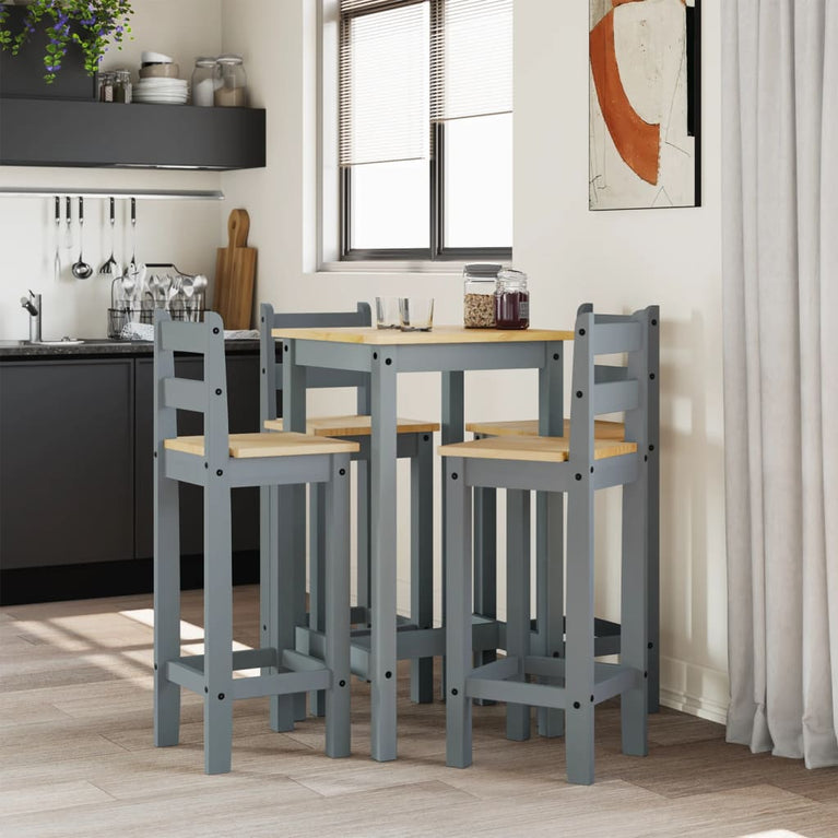 5-delige Barset massief grenenhout grijs
