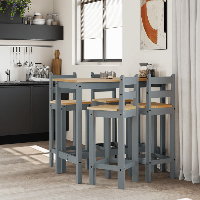 5-delige Barset massief grenenhout grijs