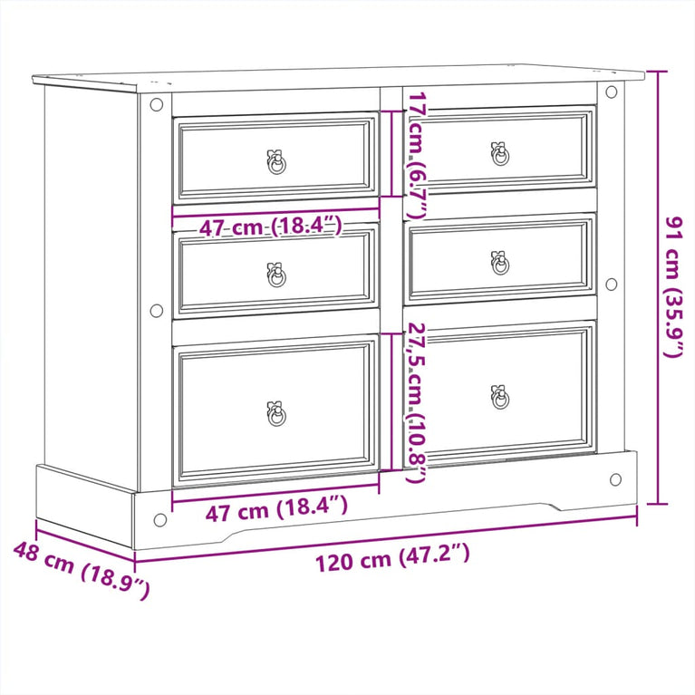 Ladekast Corona 120x48x91 cm massief grenenhout