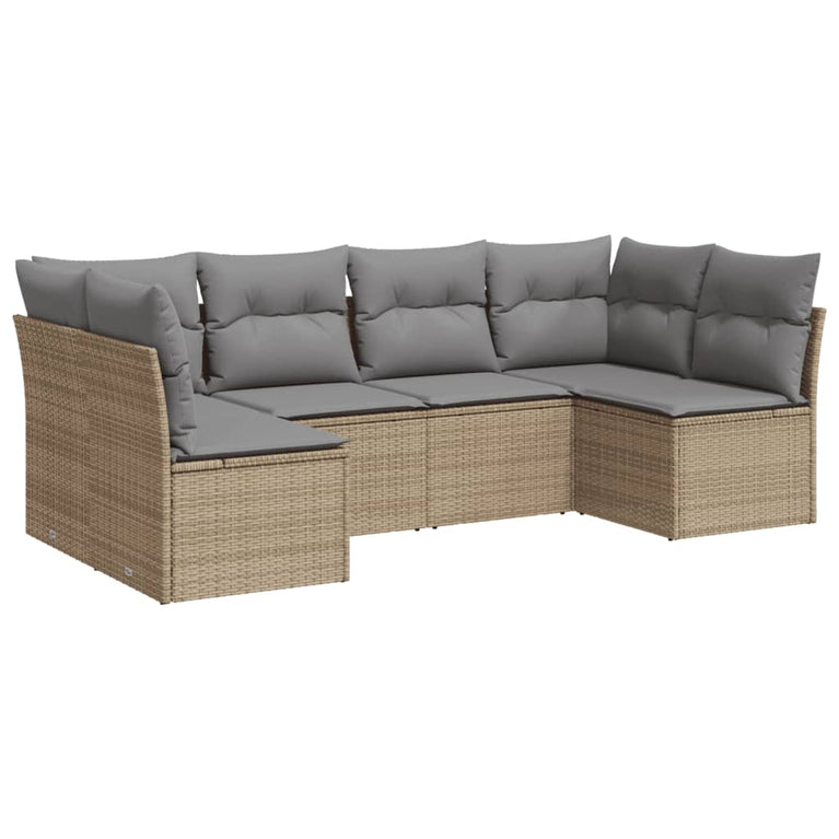 6-delige Loungeset met kussens poly rattan beige