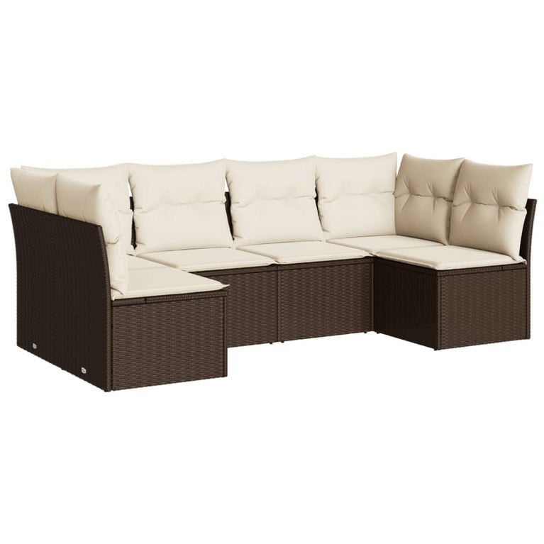 6-delige Loungeset met kussens poly rattan bruin