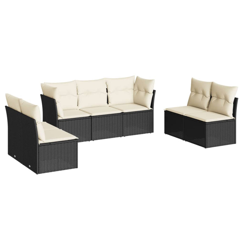 7-delige Loungeset met kussens poly rattan zwart