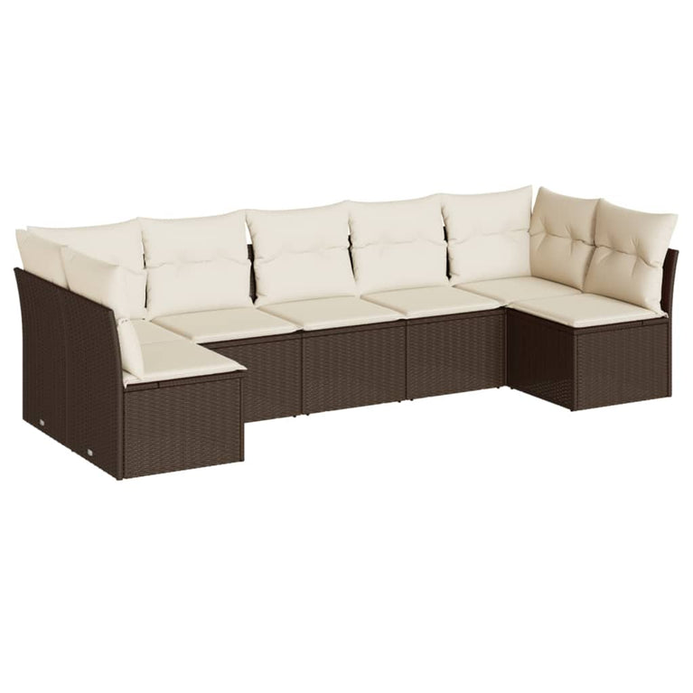 7-delige Loungeset met kussens poly rattan bruin
