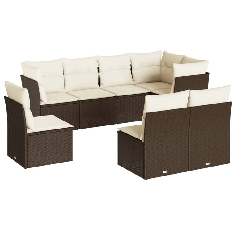8-delige Loungeset met kussens poly rattan bruin