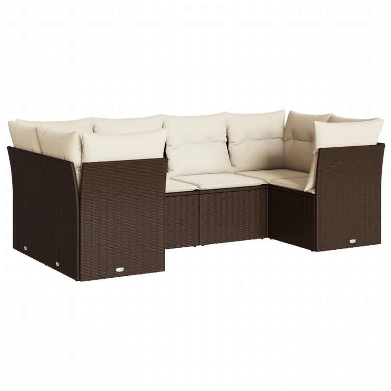 6-delige Loungeset met kussens poly rattan bruin