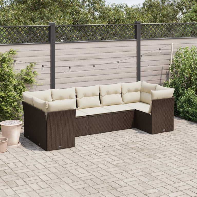 7-delige Loungeset met kussens poly rattan bruin