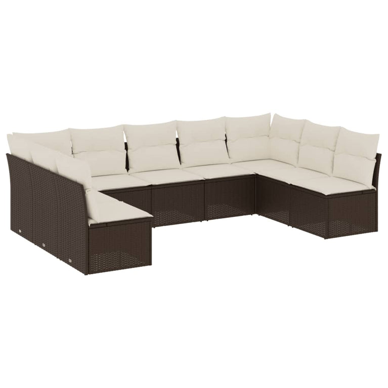 9-delige Loungeset met kussens poly rattan bruin