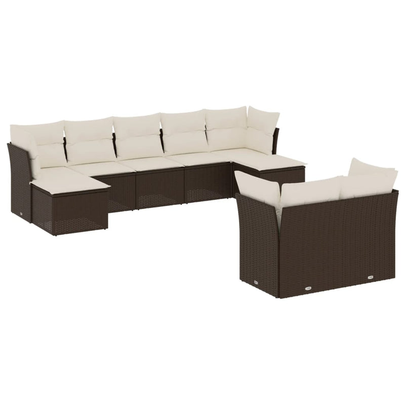 9-delige Loungeset met kussens poly rattan bruin
