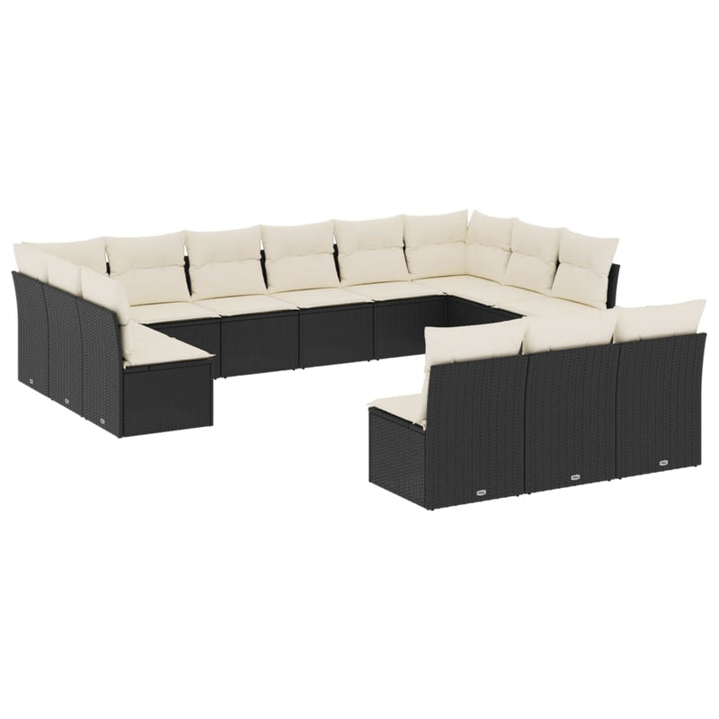 13-delige Loungeset met kussens poly rattan zwart