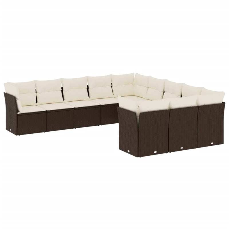 11-delige Loungeset met kussens poly rattan bruin