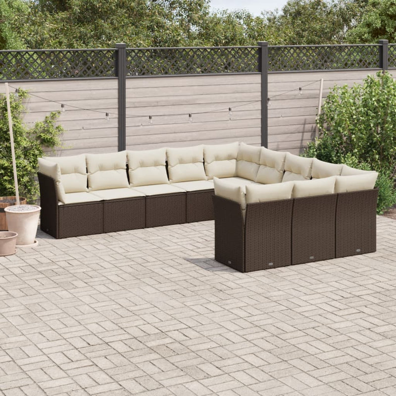 11-delige Loungeset met kussens poly rattan bruin