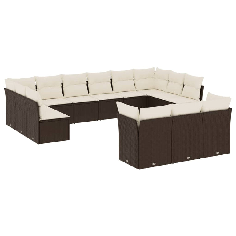 13-delige Loungeset met kussens poly rattan bruin