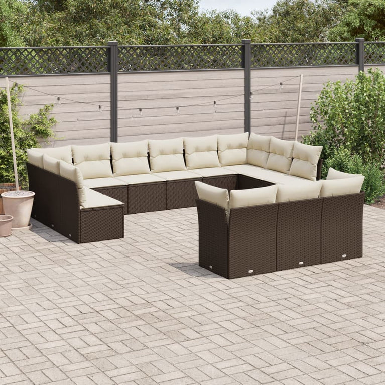 13-delige Loungeset met kussens poly rattan bruin