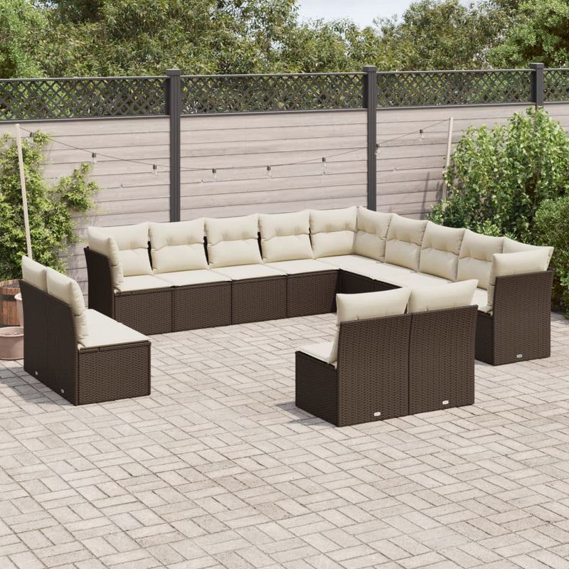 13-delige Loungeset met kussens poly rattan bruin