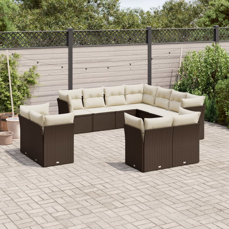11-delige Loungeset met kussens poly rattan bruin
