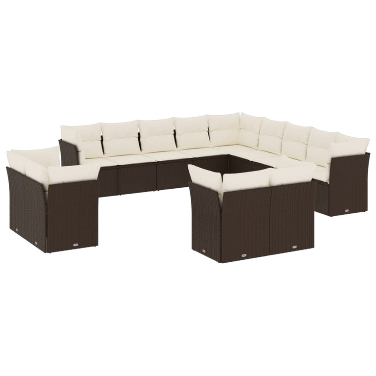 13-delige Loungeset met kussens poly rattan bruin