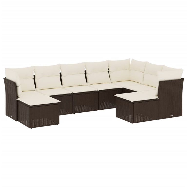 9-delige Loungeset met kussens poly rattan bruin