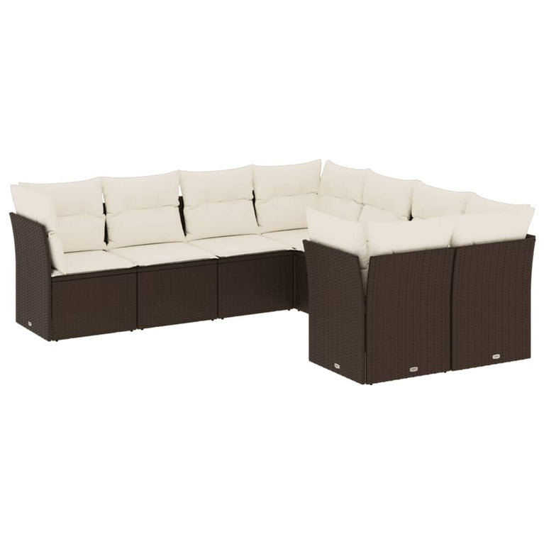 8-delige Loungeset met kussens poly rattan bruin