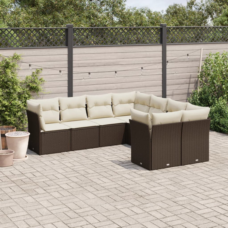 8-delige Loungeset met kussens poly rattan bruin