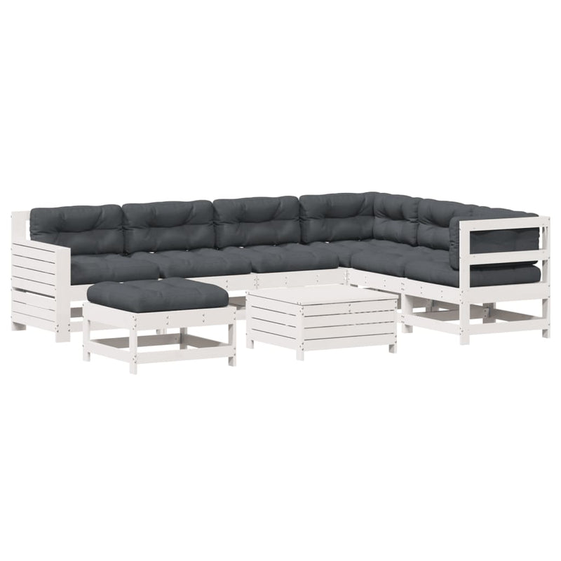8-delige Loungeset met kussens massief grenenhout wit