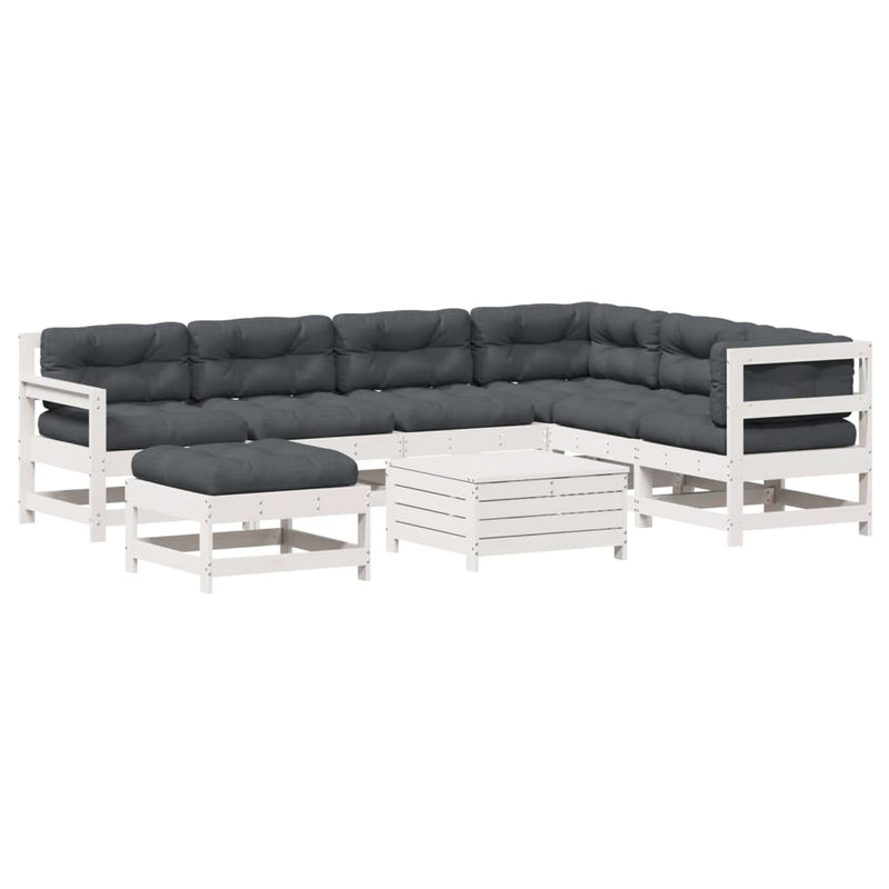8-delige Loungeset met kussens massief grenenhout wit