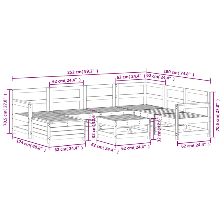 8-delige Loungeset massief grenenhout wit