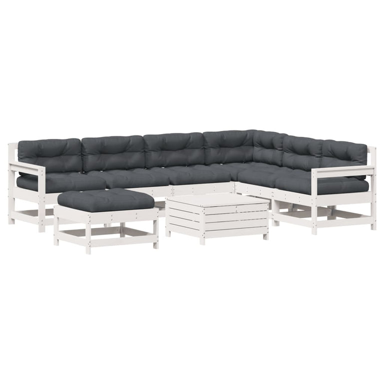 8-delige Loungeset met kussens massief grenenhout wit