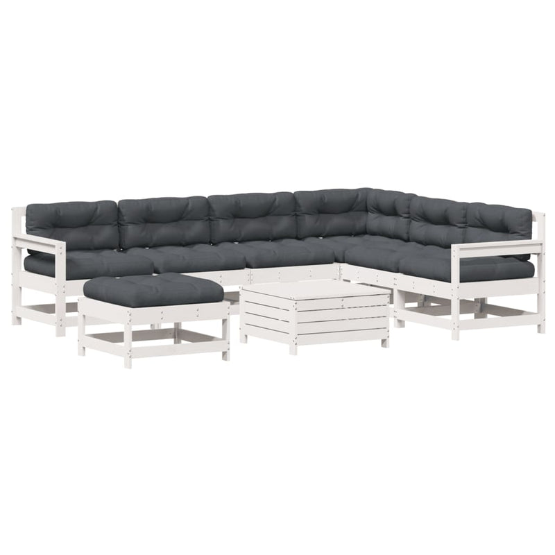 8-delige Loungeset met kussens massief grenenhout wit