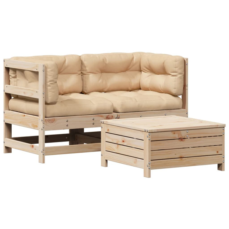3-delige Loungeset met kussens massief grenenhout