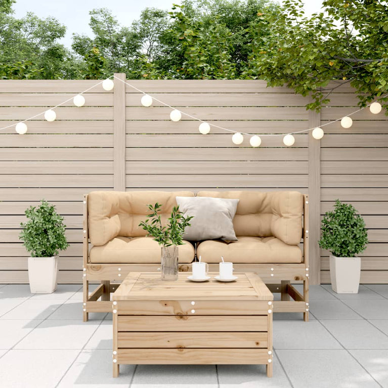 3-delige Loungeset met kussens massief grenenhout