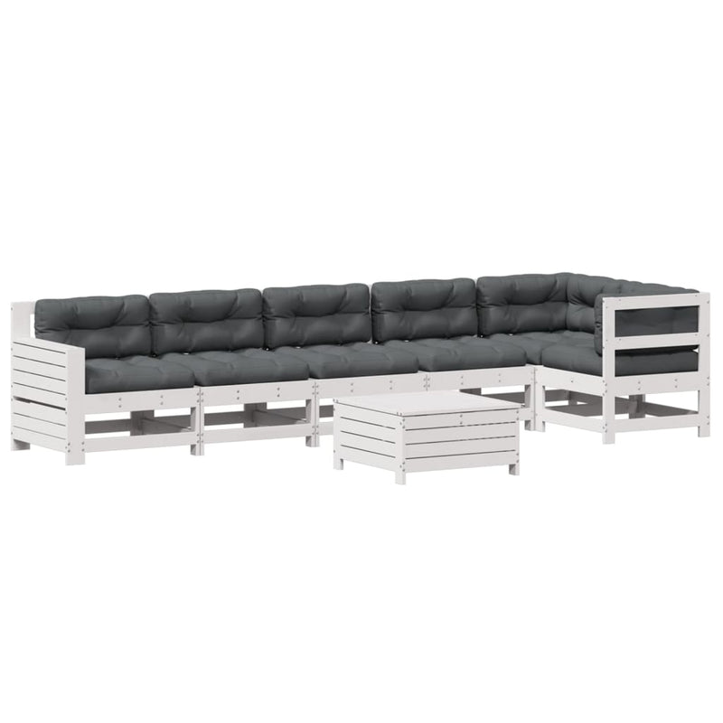 7-delige Loungeset met kussens massief grenenhout wit