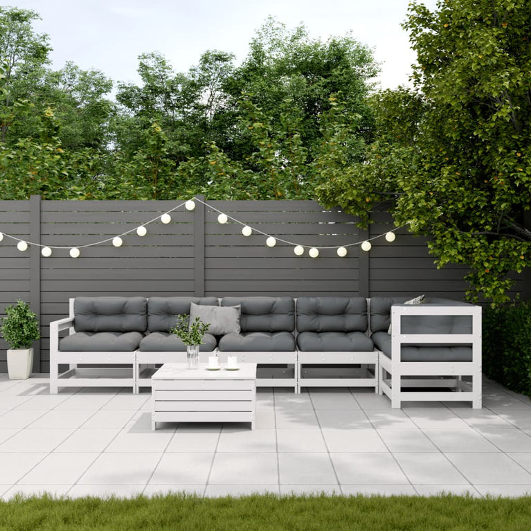 7-delige Loungeset met kussens massief grenenhout wit