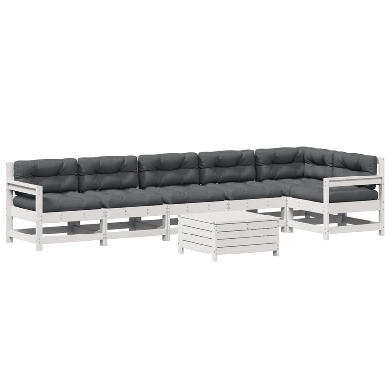 7-delige Loungeset met kussens massief grenenhout wit