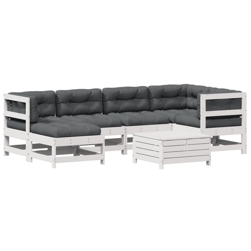 7-delige Loungeset met kussens massief grenenhout wit
