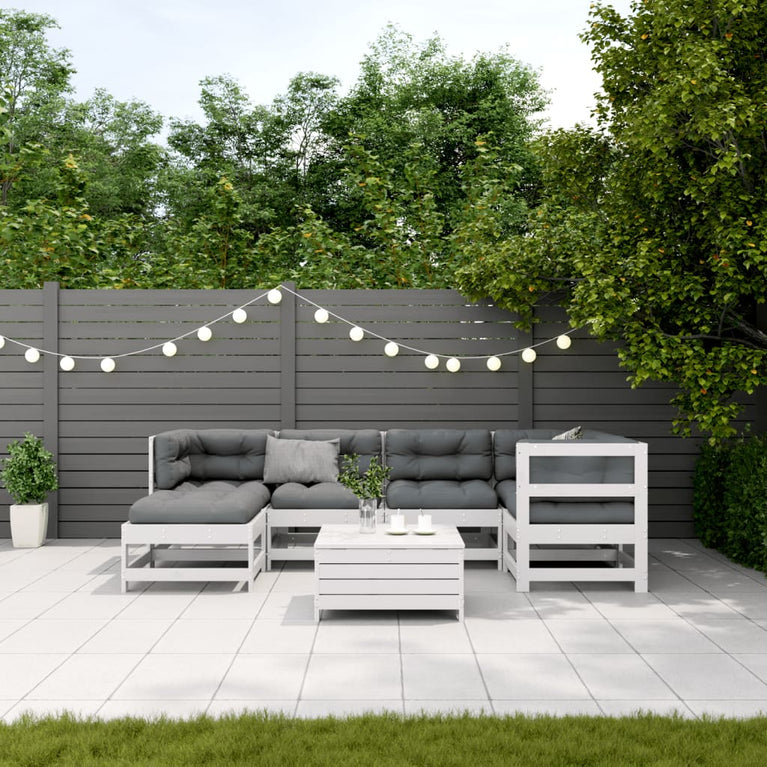 7-delige Loungeset met kussens massief grenenhout wit