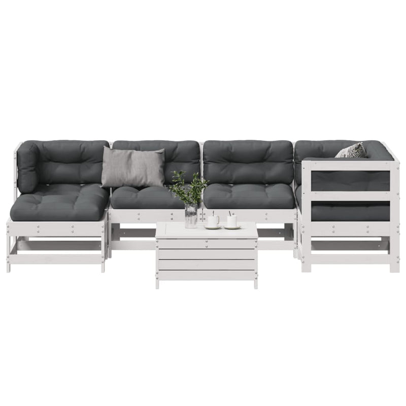 7-delige Loungeset met kussens massief grenenhout wit